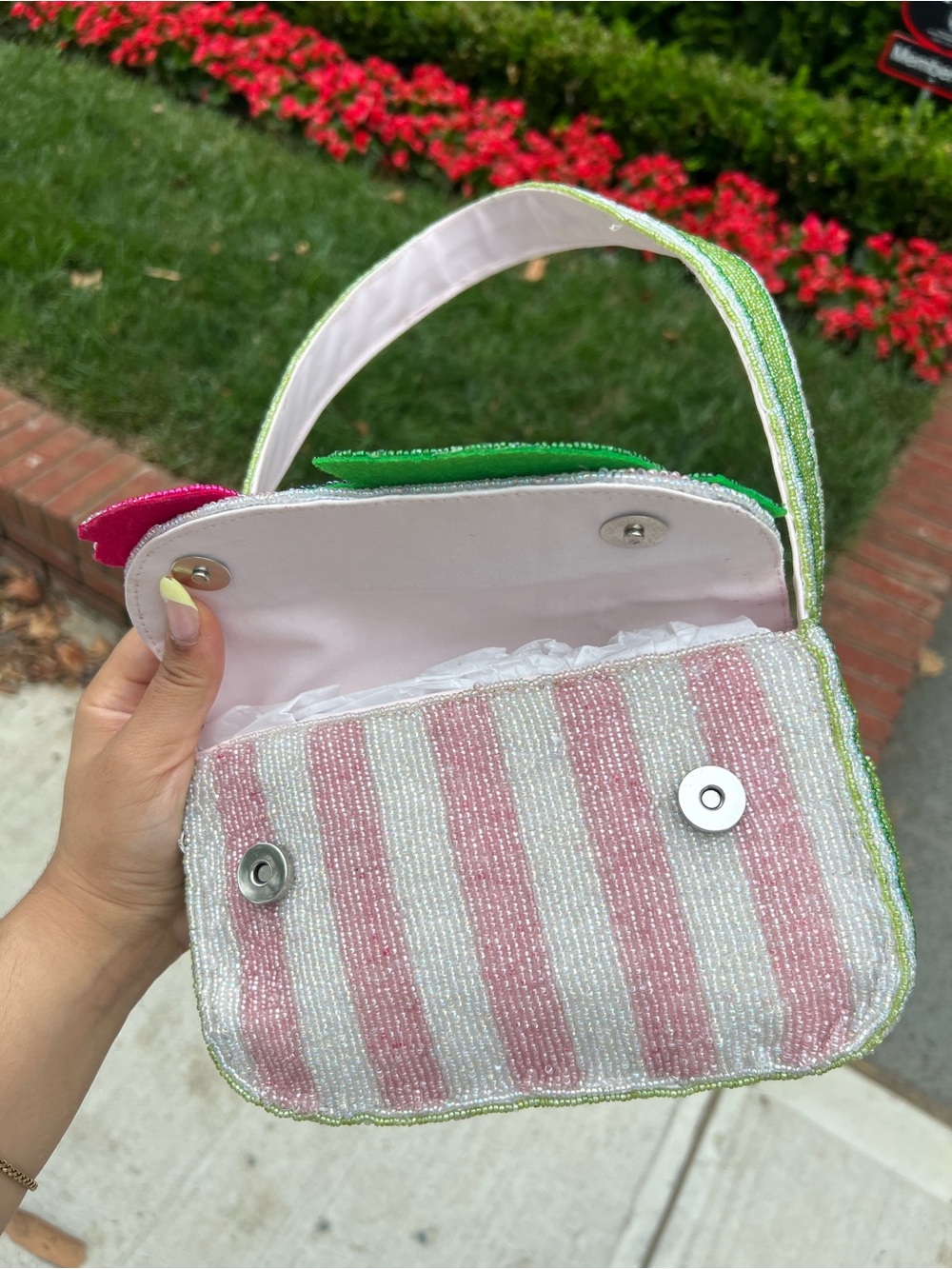 TJMAXX MARSHALLS VIRAL Pink Tulip Stripe Beaded Bag Summer Purse Collectible - Picture 13 of 17